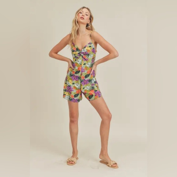 LUSH Tropical Print Twist Front Romper Size L - Picture 1 of 12
